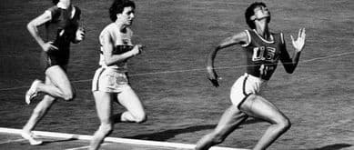 wilma rudolph crosses the finish line at the 1960 summer olympics