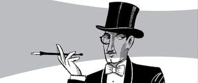 illustration of gentleman in a top hat, smoking a cigarette and wearing a monocle.