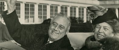 Franklin and Eleanor Roosevelt in an open car returning from his third inauguration